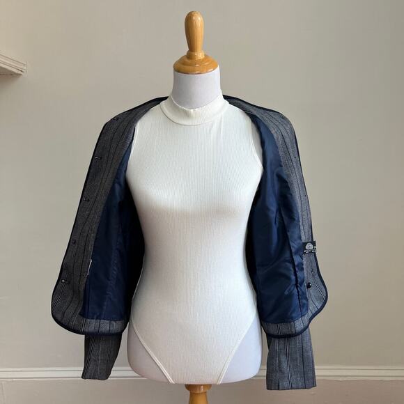 Vintage Gleneagles of Scotland Wool Blazer Striped Navy Blue Made in UK Jacket - Picture 8 of 10